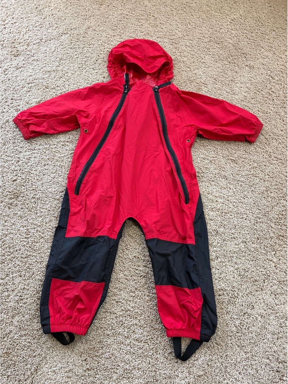 HAPIU Kids Toddler Muddy Buddy Waterproof Rain Suit Coverall Red/Black 3T
